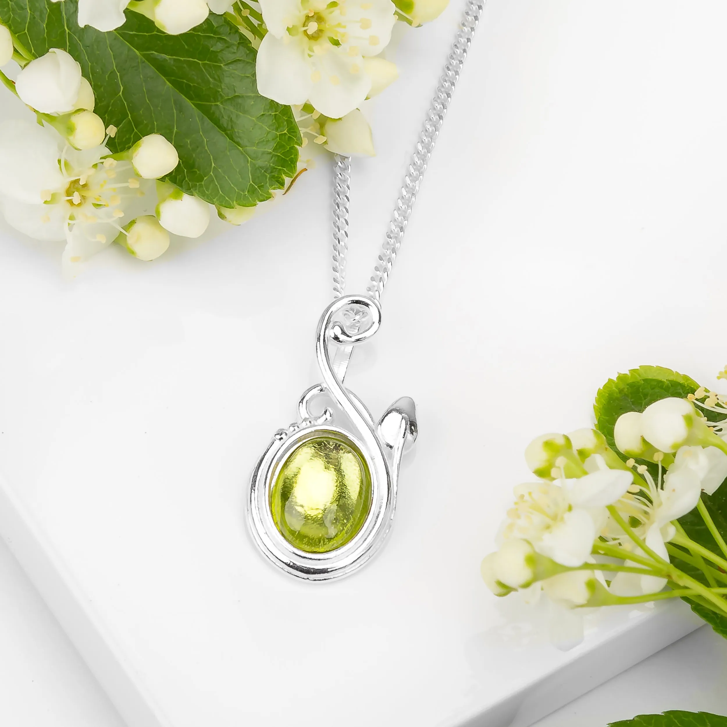 Leaf Motif Necklace in Silver and Peridot sold by Henryka product image thumbnail 4