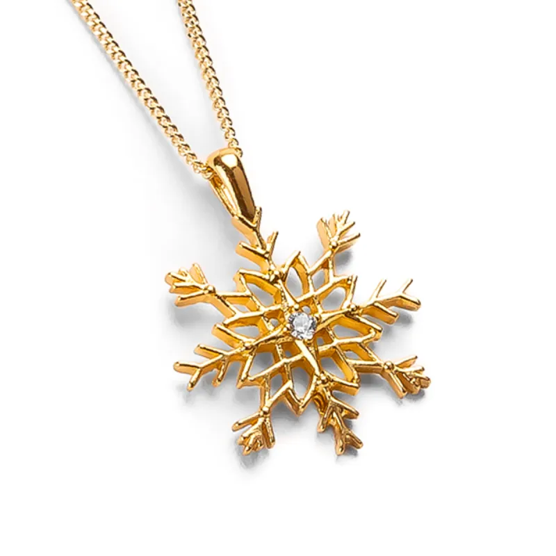 Sparkling Snowflake Necklace in Silver with 24ct Gold & Cubic Zirconia sold by Henryka