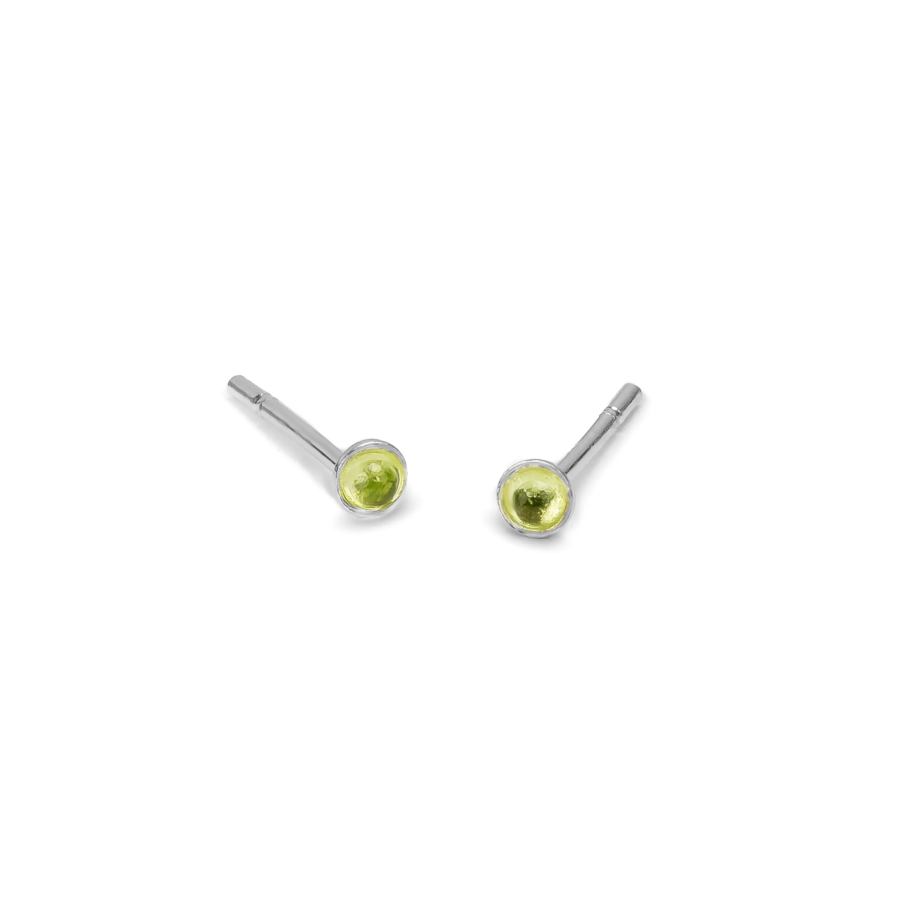 Teeny Tiny Round Stud Earrings in Silver and Peridot sold by Henryka