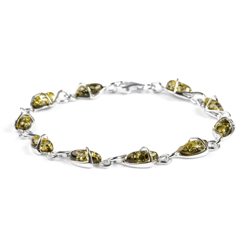 Elegant Twist Bracelet in Silver and Green Amber sold by Henryka
