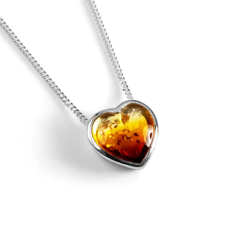 Heart Necklace in Silver & Sunset Amber sold by Henryka