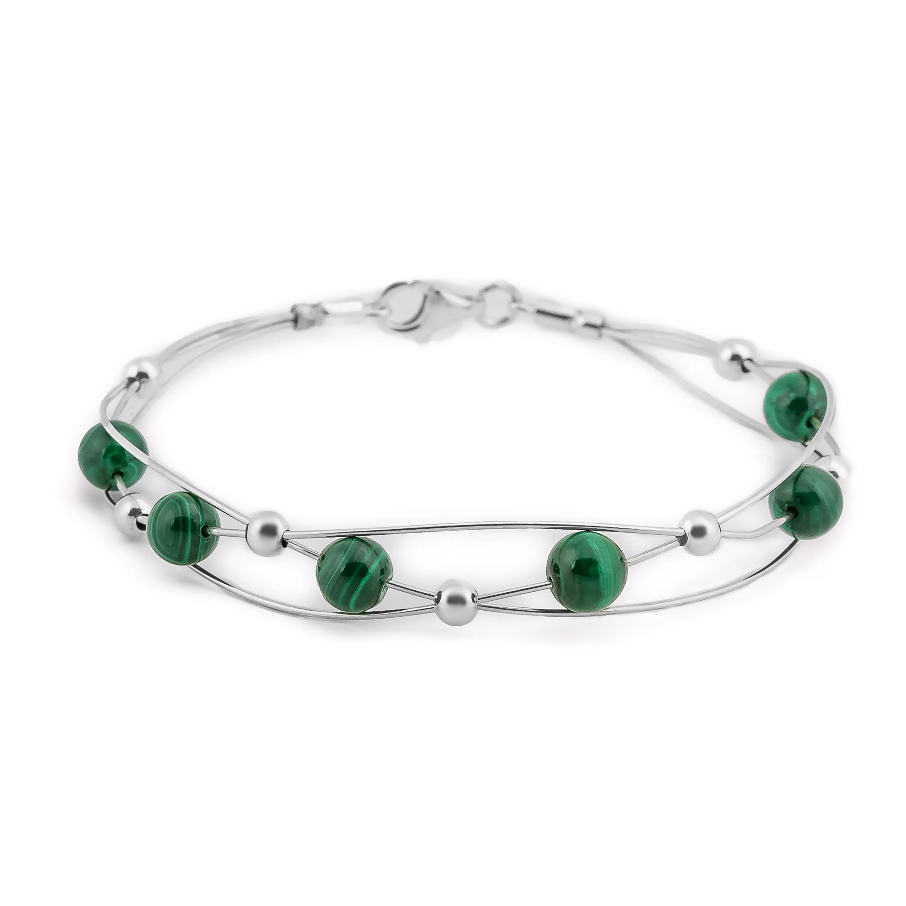 Weaved Bangle in Silver and Malachite sold by Henryka