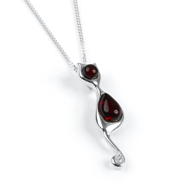 Black Cat Necklace in Silver and Amber sold by Henryka