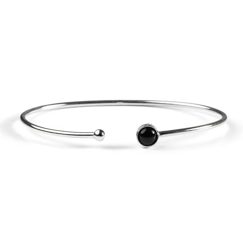 Simple Solo Cuff Bangle in Silver and Black Onyx sold by Henryka