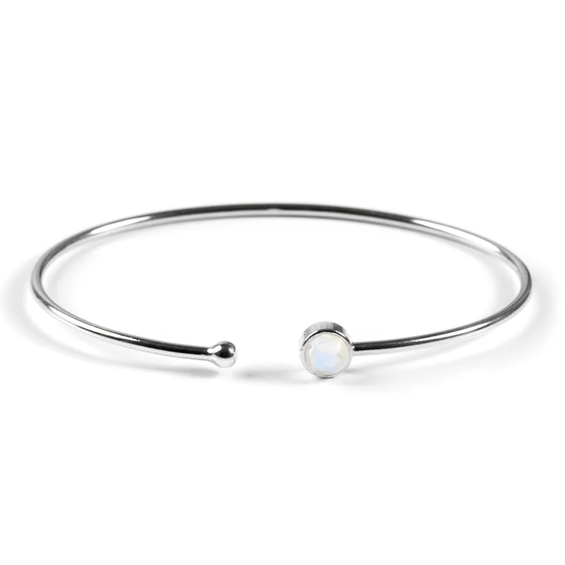 Simple Solo Cuff Bangle in Silver and Moonstone sold by Henryka