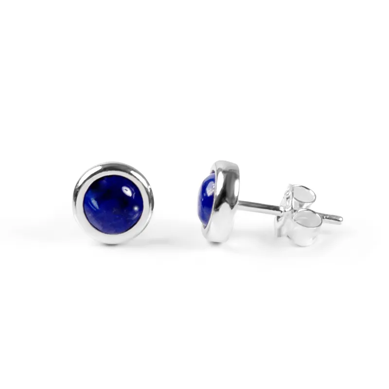 Small Round Stud Earrings in Silver and Lapis Lazuli sold by Henryka