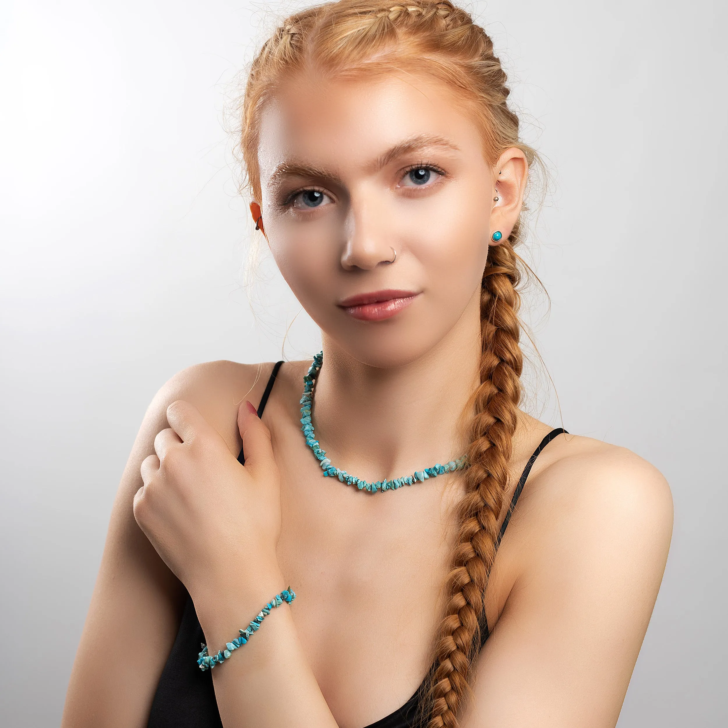 Mini Nugget Bead Necklace in Silver and Natural Turquoise sold by Henryka product image thumbnail 4