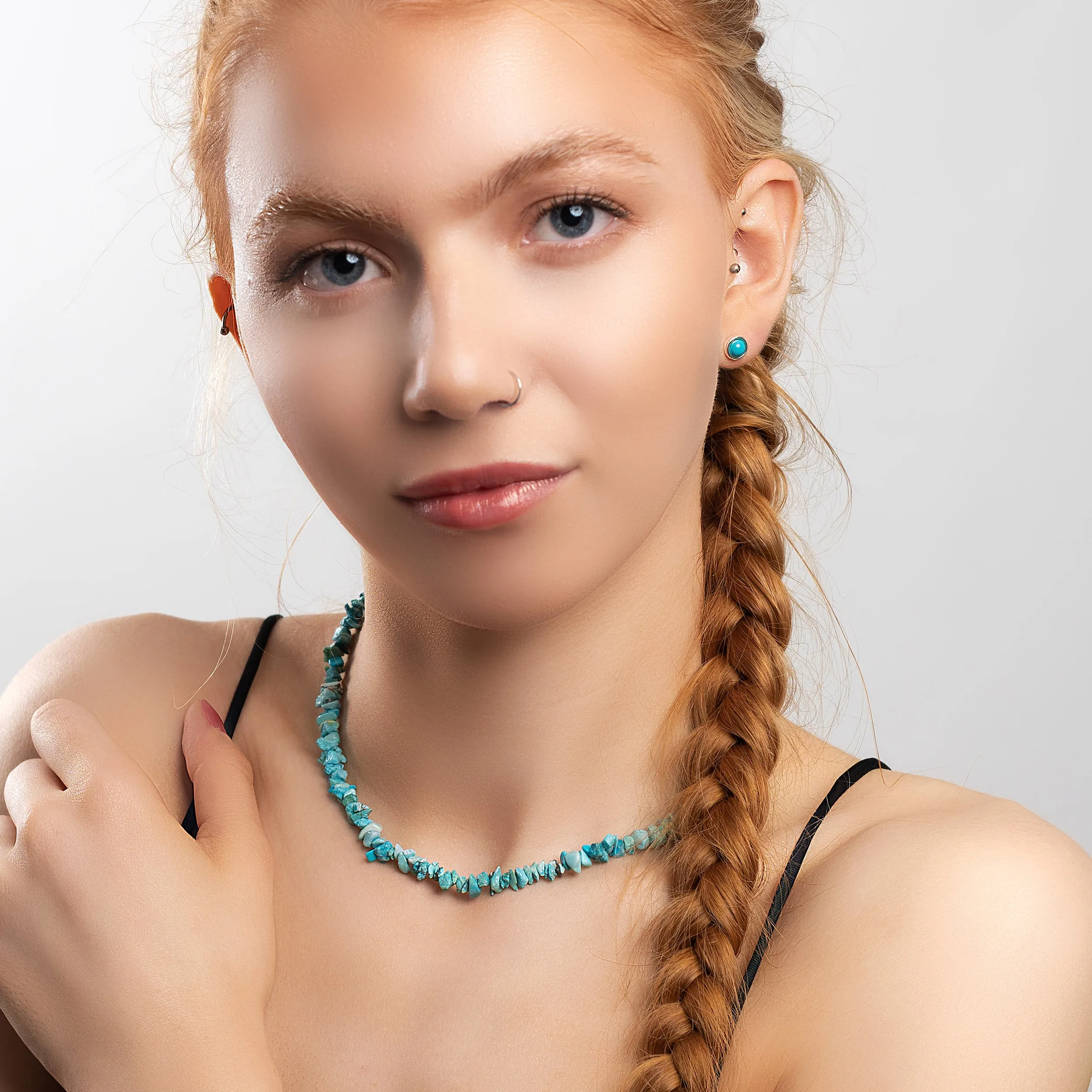 Mini Nugget Bead Necklace in Silver and Natural Turquoise sold by Henryka product image thumbnail 3