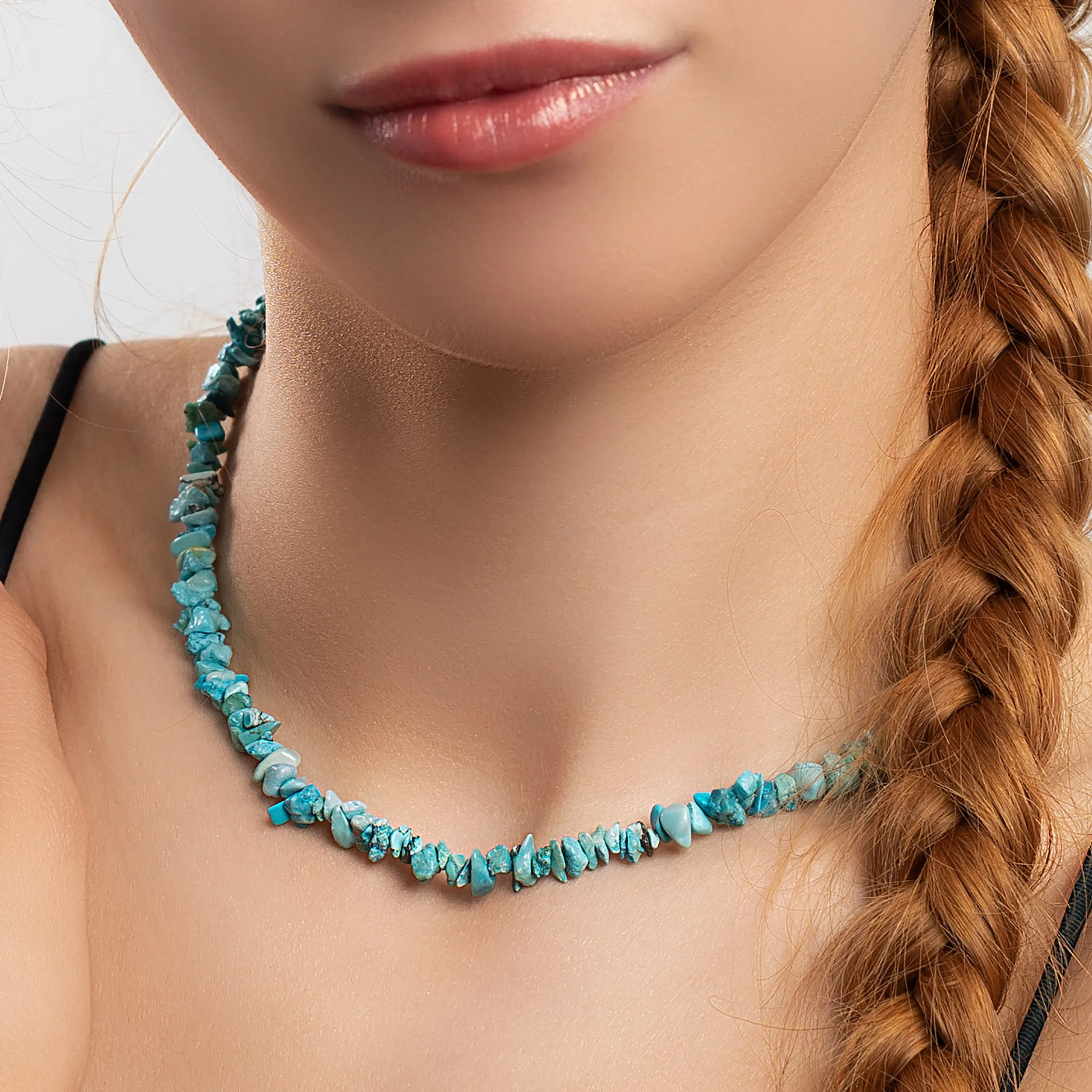 Mini Nugget Bead Necklace in Silver and Natural Turquoise sold by Henryka product image thumbnail 2
