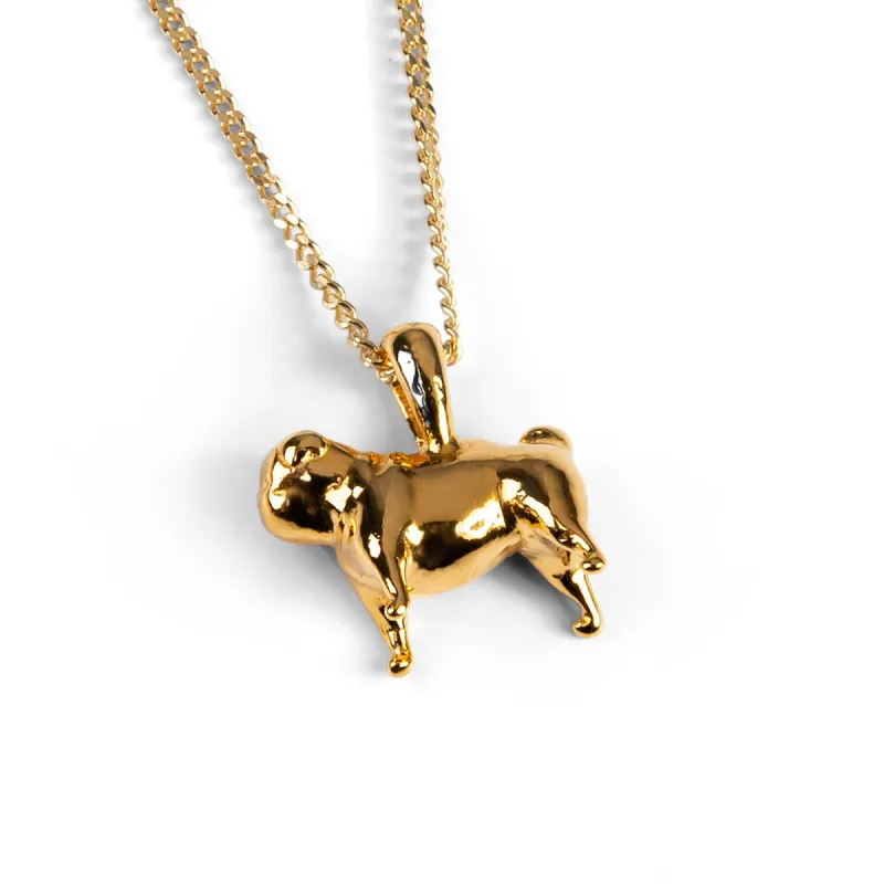 Miniature Pug Dog Necklace in Silver with 24ct Gold made by Henryka