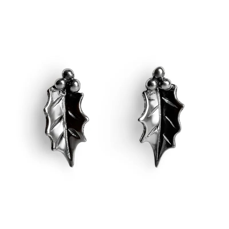 Holly Leaf Stud Earrings in Silver made by Henryka