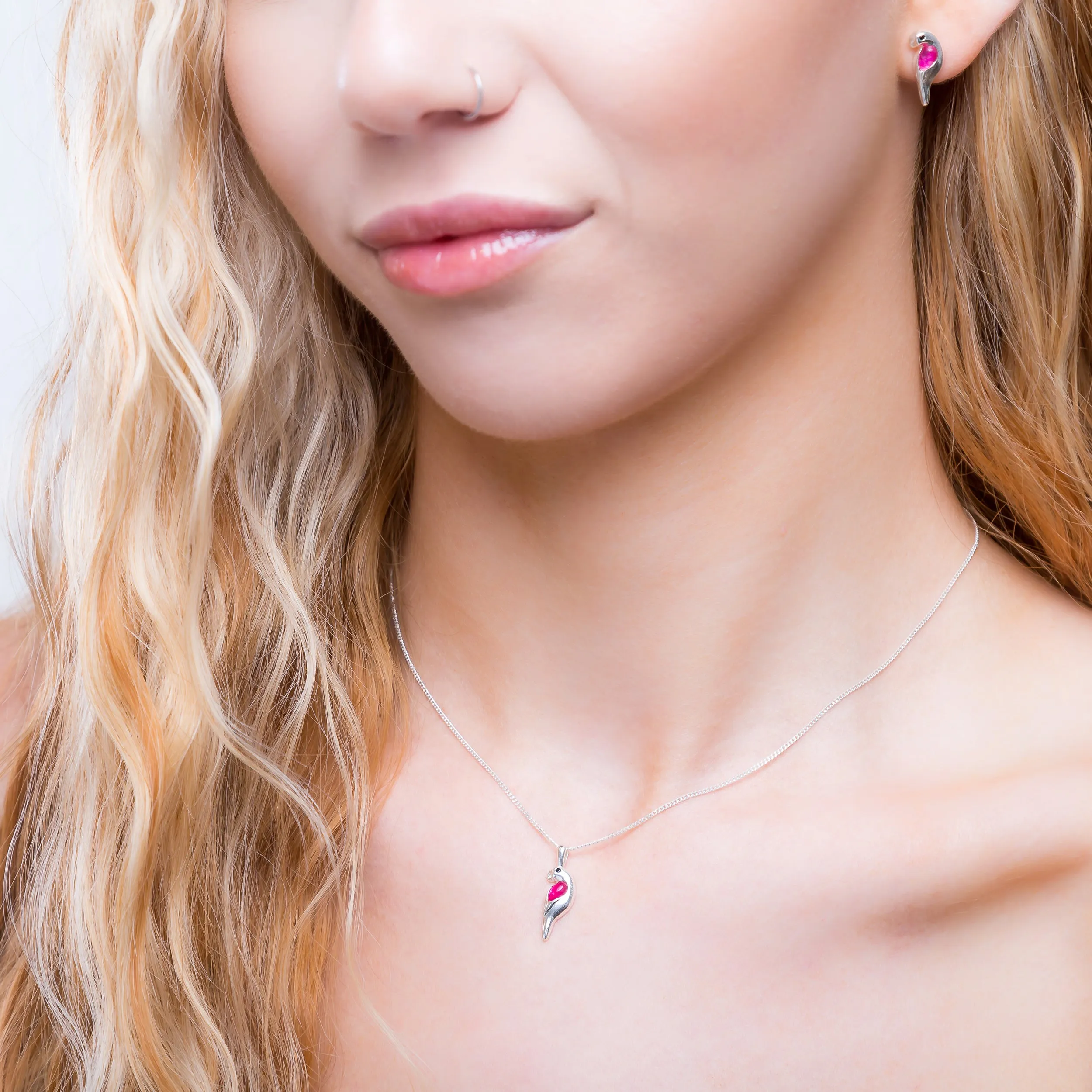 Miniature Parrot Necklace in Silver & Ruby sold by Henryka product image thumbnail 2