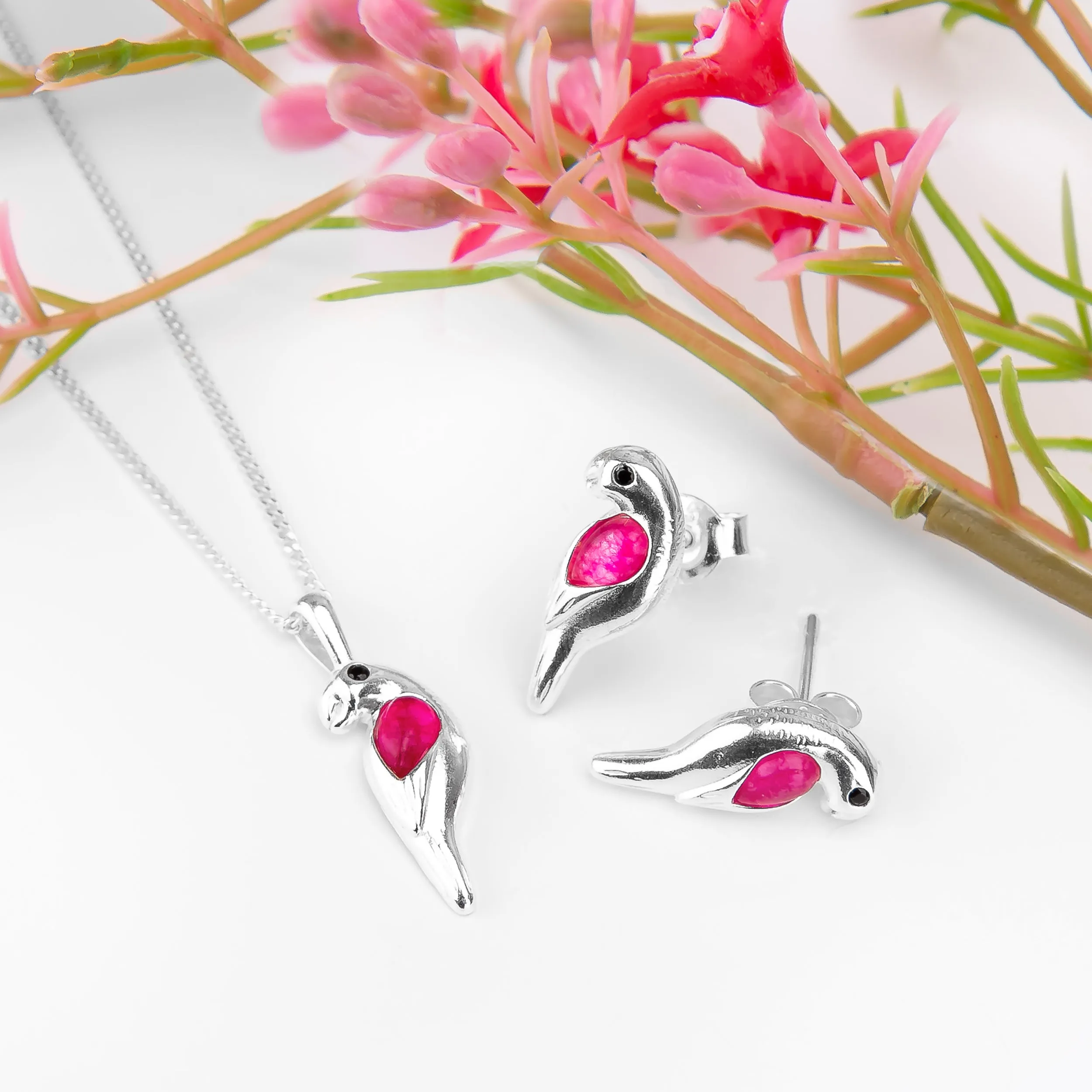 Miniature Parrot Necklace in Silver & Ruby sold by Henryka product image thumbnail 5