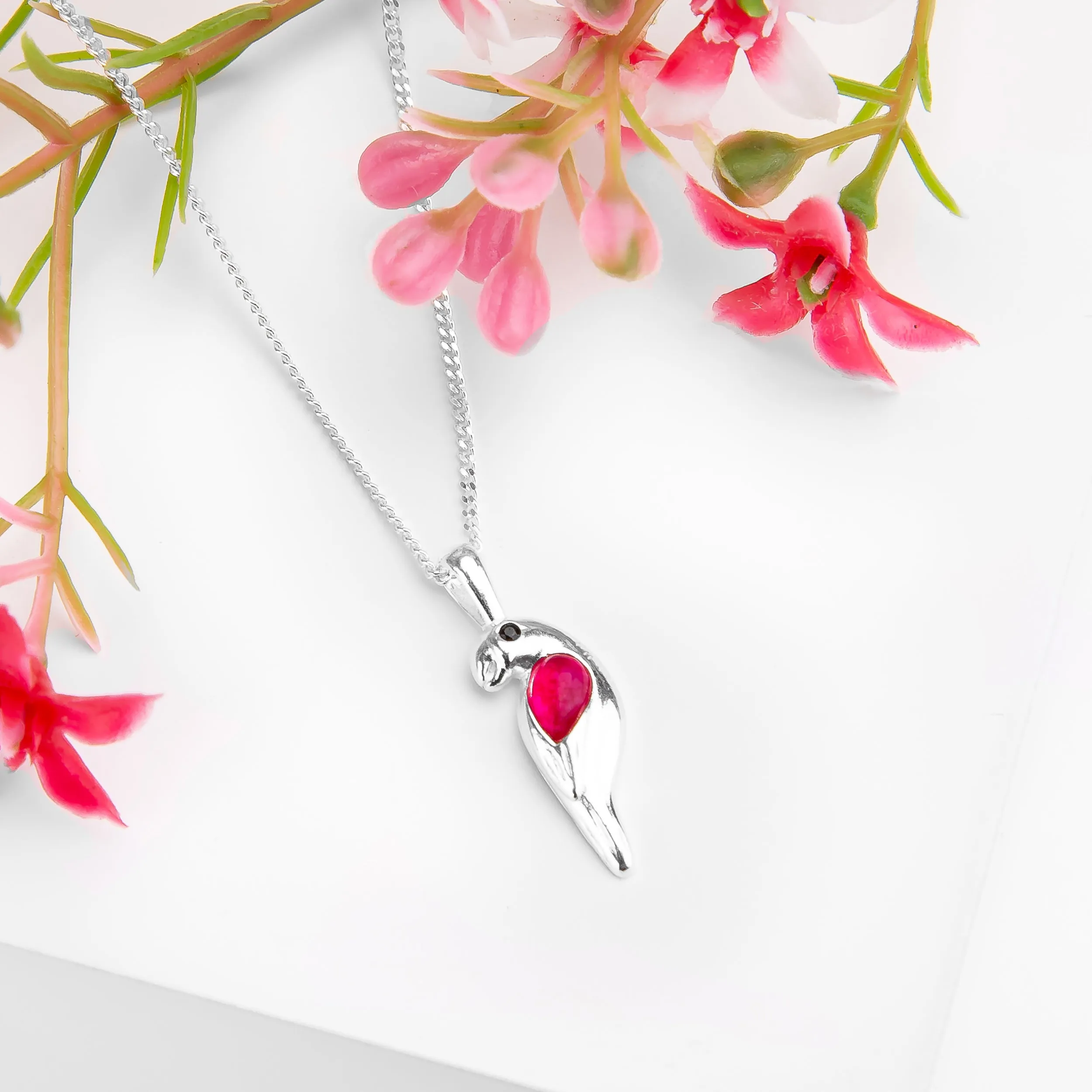 Miniature Parrot Necklace in Silver & Ruby sold by Henryka product image thumbnail 4