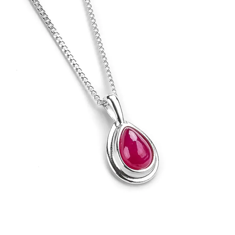 Classic Teardrop Necklace in Silver and Ruby sold by Henryka
