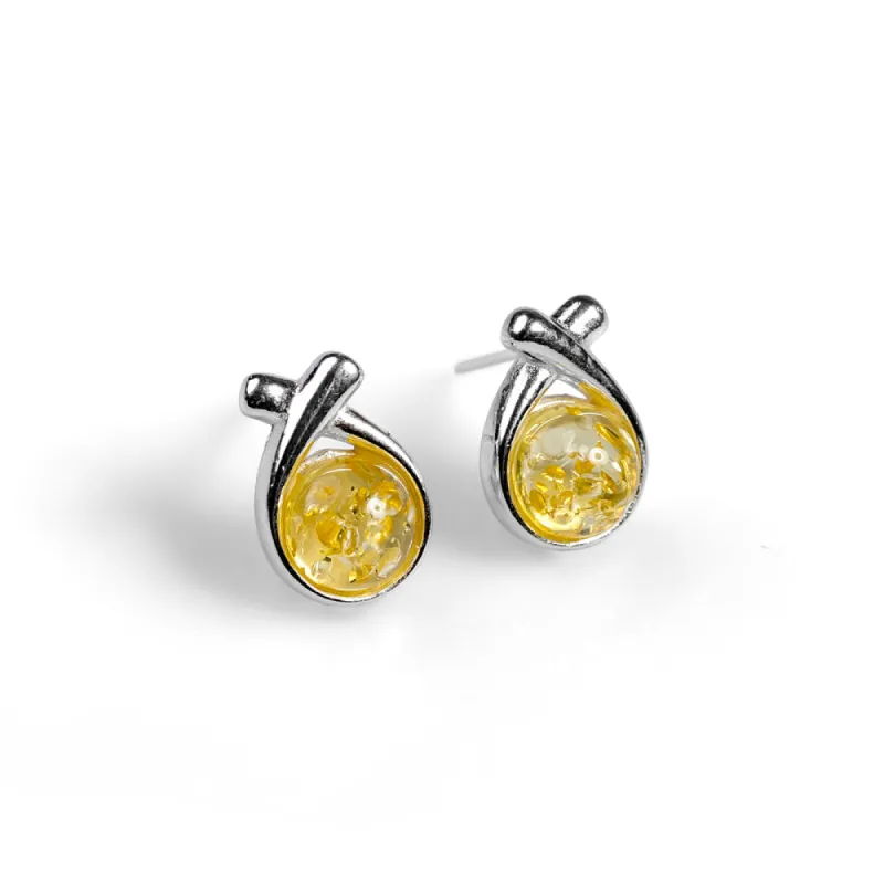 Sealed With A Kiss Stud Earrings in Silver and Yellow Amber sold by Henryka