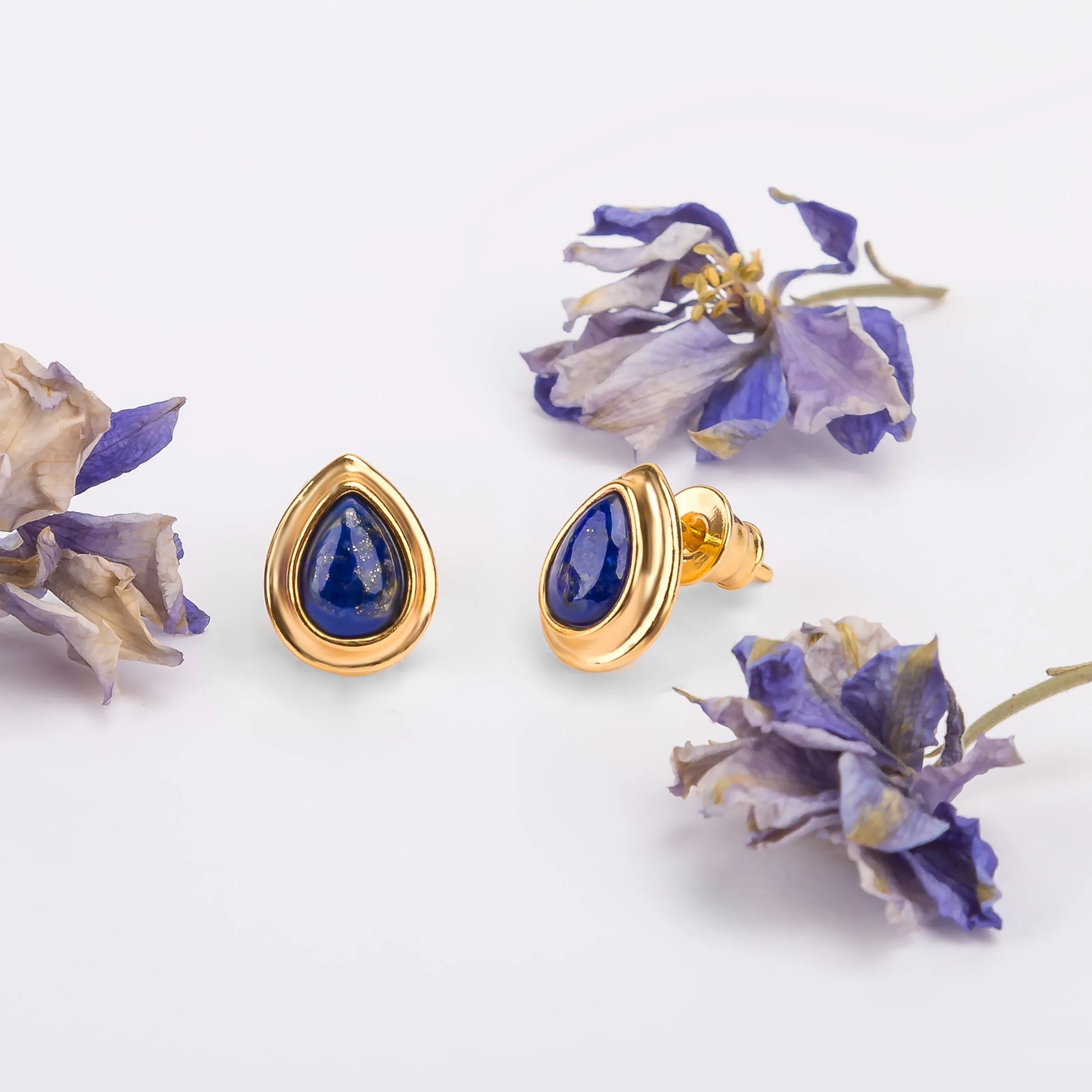 Classic Teardrop Stud Earrings in Silver with 24ct Gold and Lapis Lazuli sold by Henryka product image thumbnail 4
