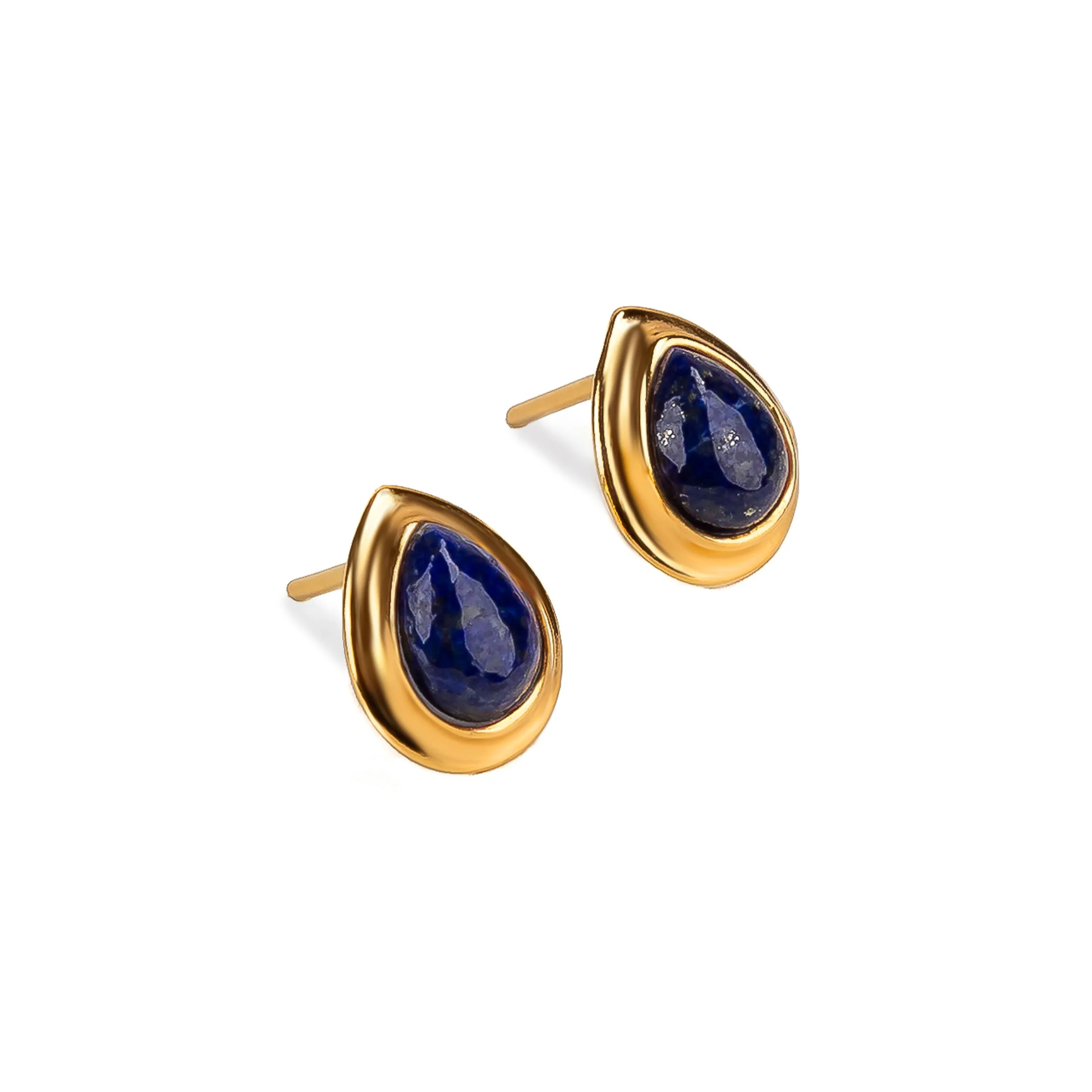 Classic Teardrop Stud Earrings in Silver with 24ct Gold and Lapis Lazuli sold by Henryka