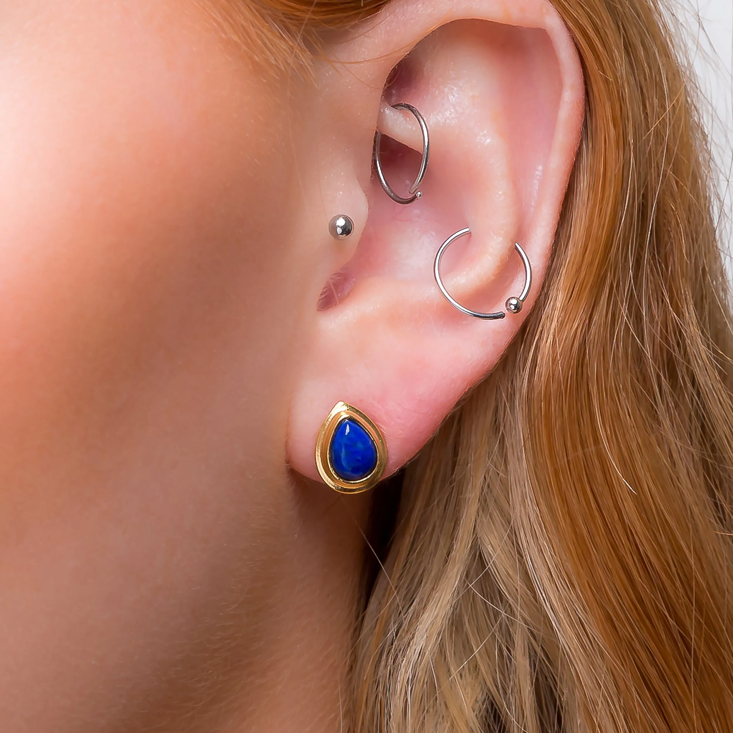 Classic Teardrop Stud Earrings in Silver with 24ct Gold and Lapis Lazuli sold by Henryka product image thumbnail 2