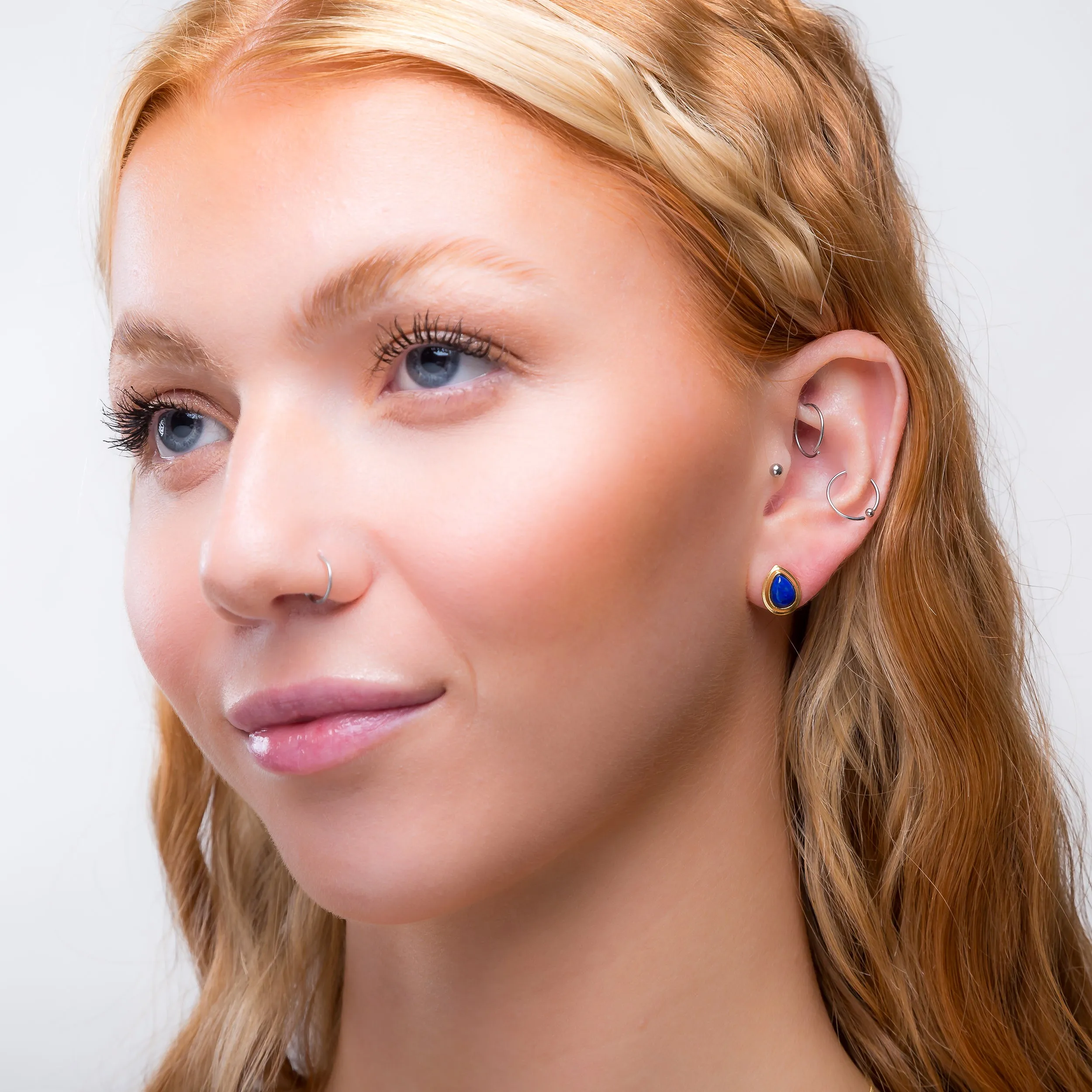 Classic Teardrop Stud Earrings in Silver with 24ct Gold and Lapis Lazuli sold by Henryka product image thumbnail 3