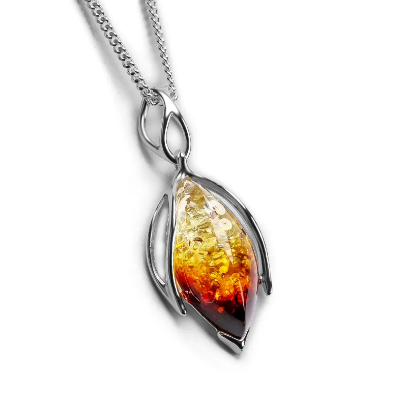 Amber Flower Bud Necklace in Silver and Amber sold by Henryka