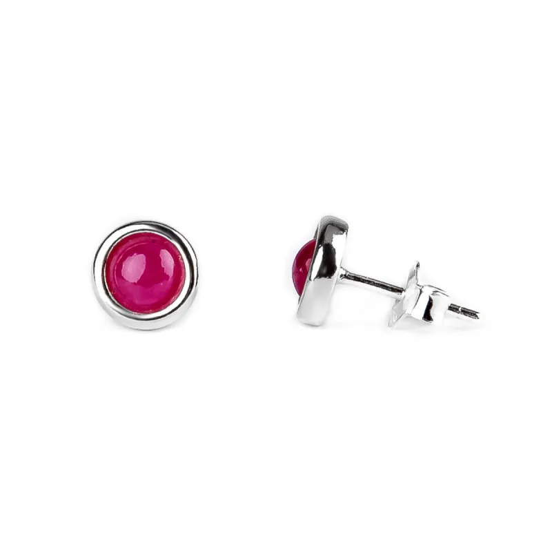 Small Round Stud Earrings in Silver and Ruby sold by Henryka