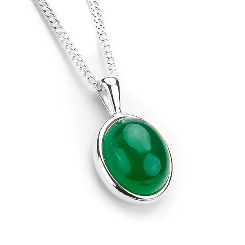 Classic Oval Necklace in Silver and Green Onyx sold by Henryka