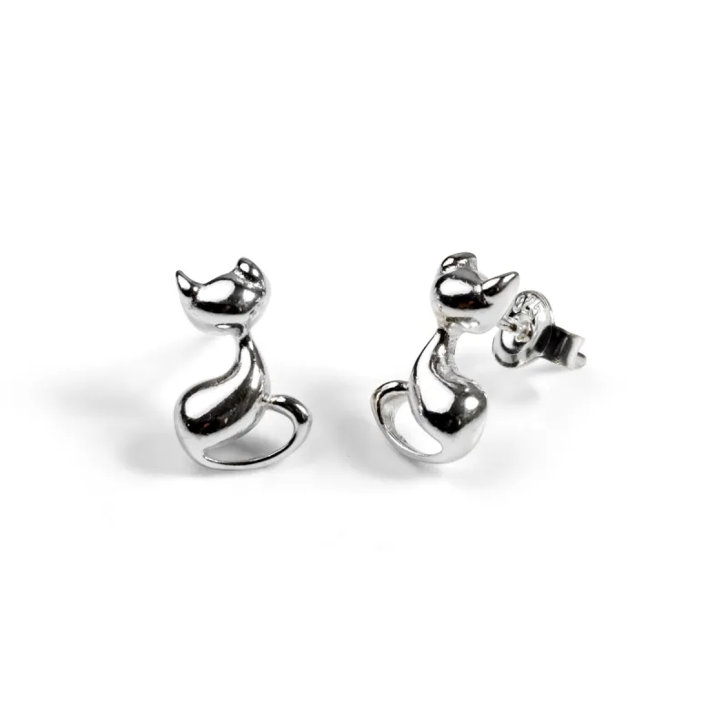 Cool Cat Stud Earrings in Silver sold by Henryka