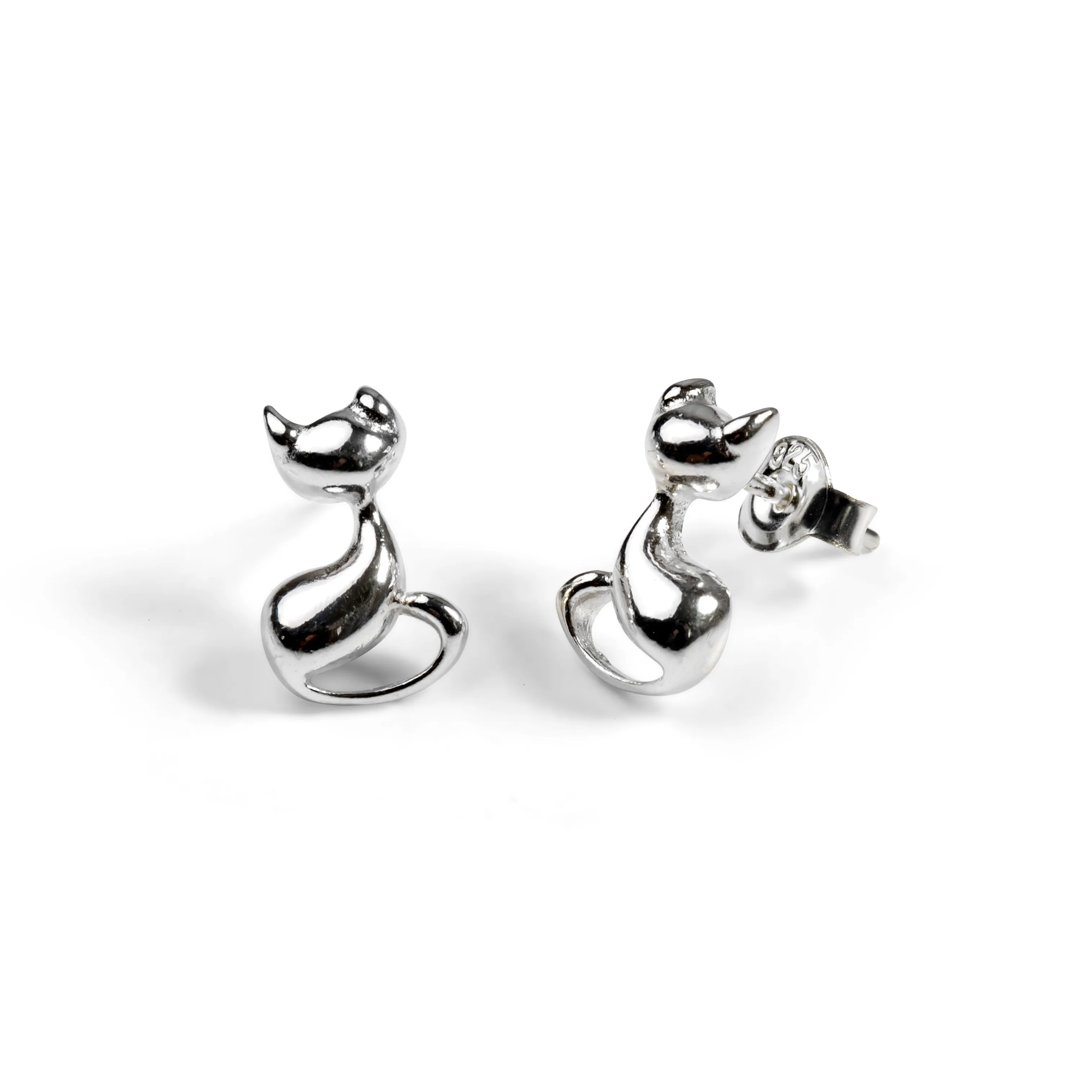 Cool Cat Stud Earrings in Silver sold by Henryka