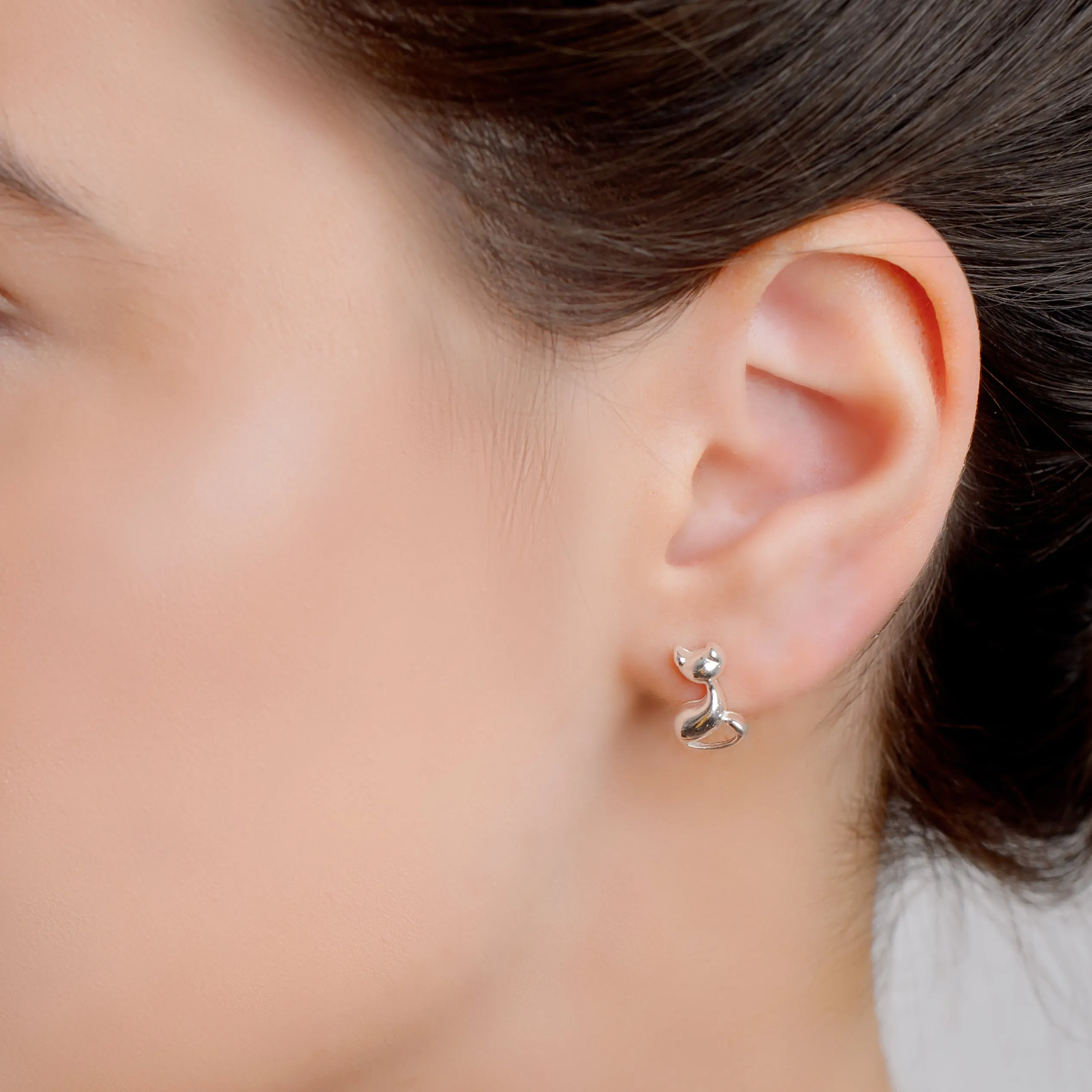 Cool Cat Stud Earrings in Silver sold by Henryka product image thumbnail 2