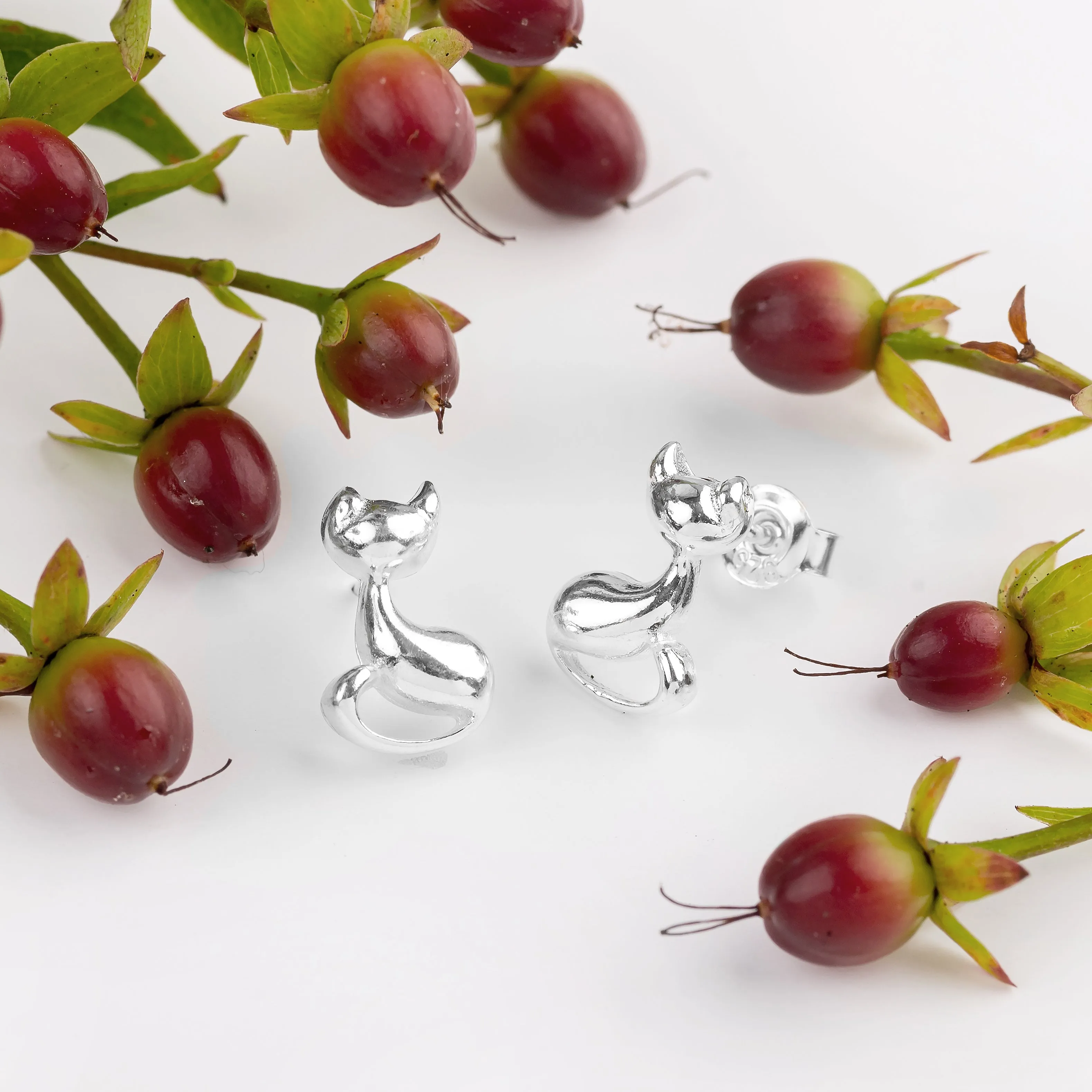 Cool Cat Stud Earrings in Silver sold by Henryka product image thumbnail 4