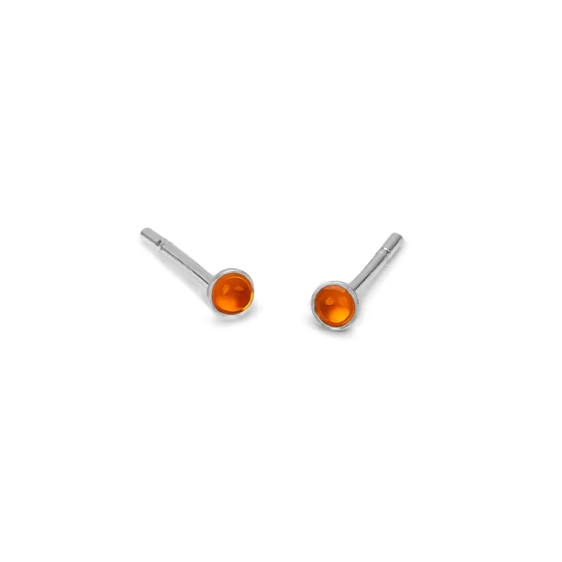 Teeny Tiny Round Stud Earrings in Silver and Carnelian sold by Henryka