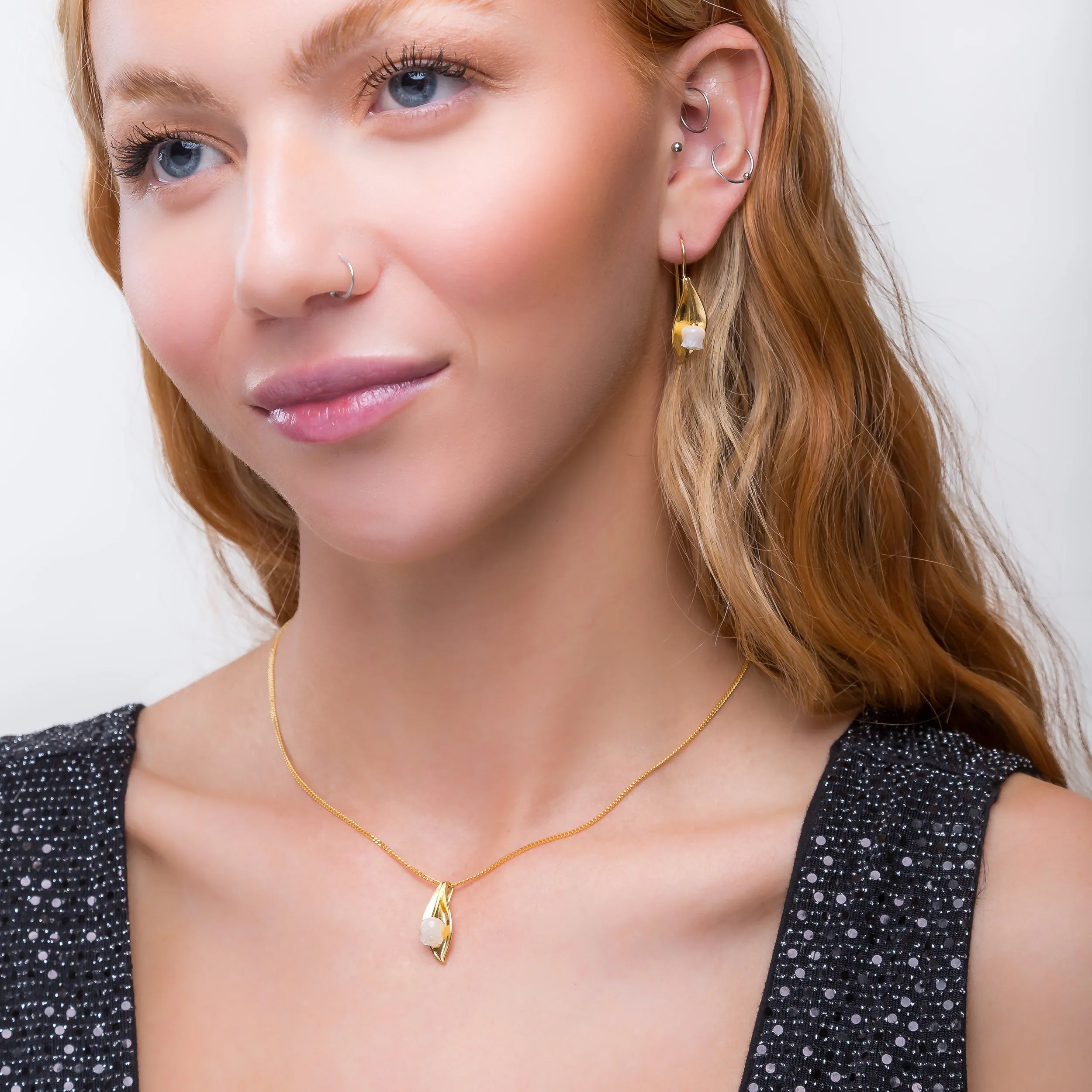 Lily of the Valley Necklace in Silver with 24ct Gold & Mother of Pearl sold by Henryka product image thumbnail 3