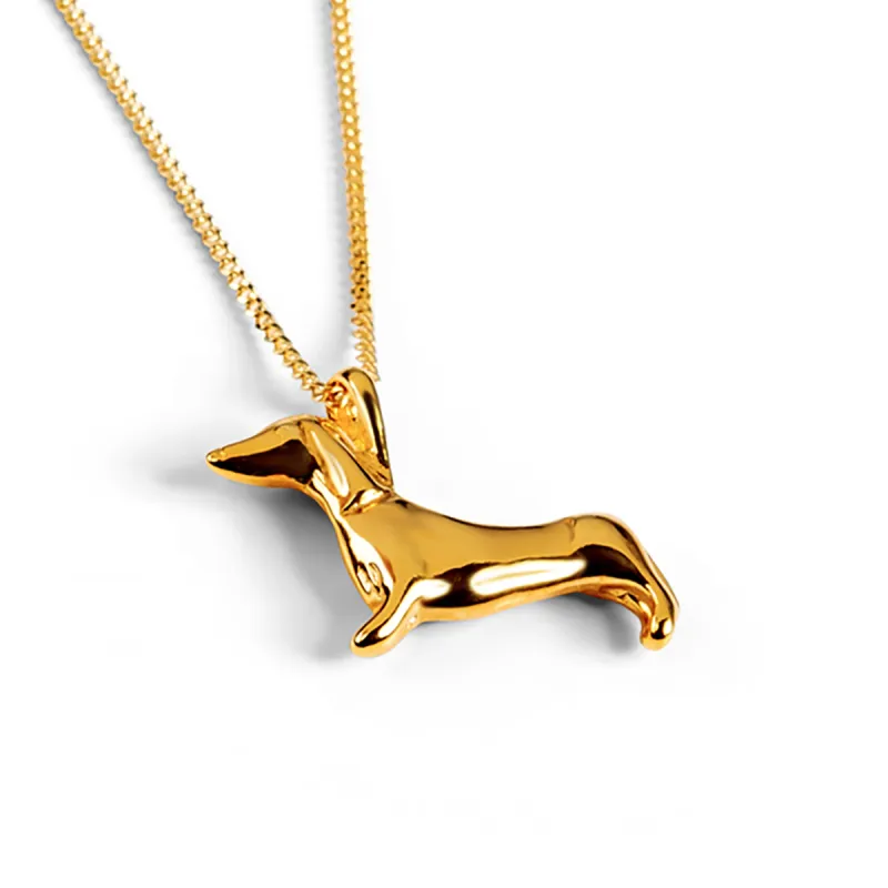 Miniature Dachshund Sausage Dog Necklace in Silver with 24ct Gold sold by Henryka