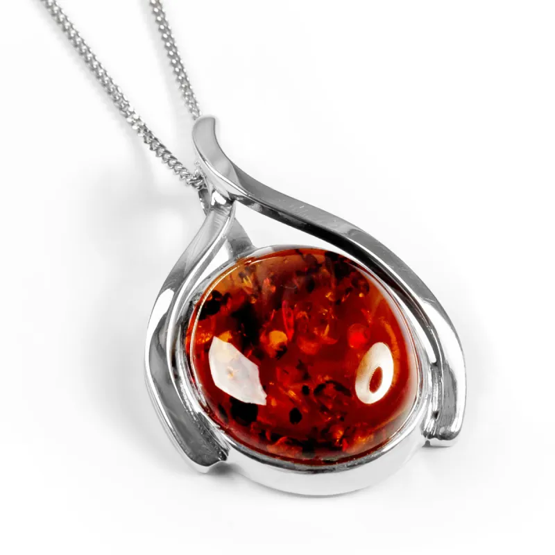 Perfect Amber and Silver Necklace - Natural Designer Gemstone sold by Henryka