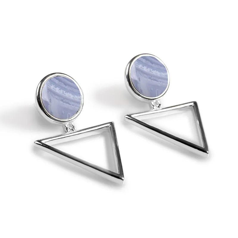 Triangle Drop Earrings in Silver and Blue Lace Agate sold by Henryka