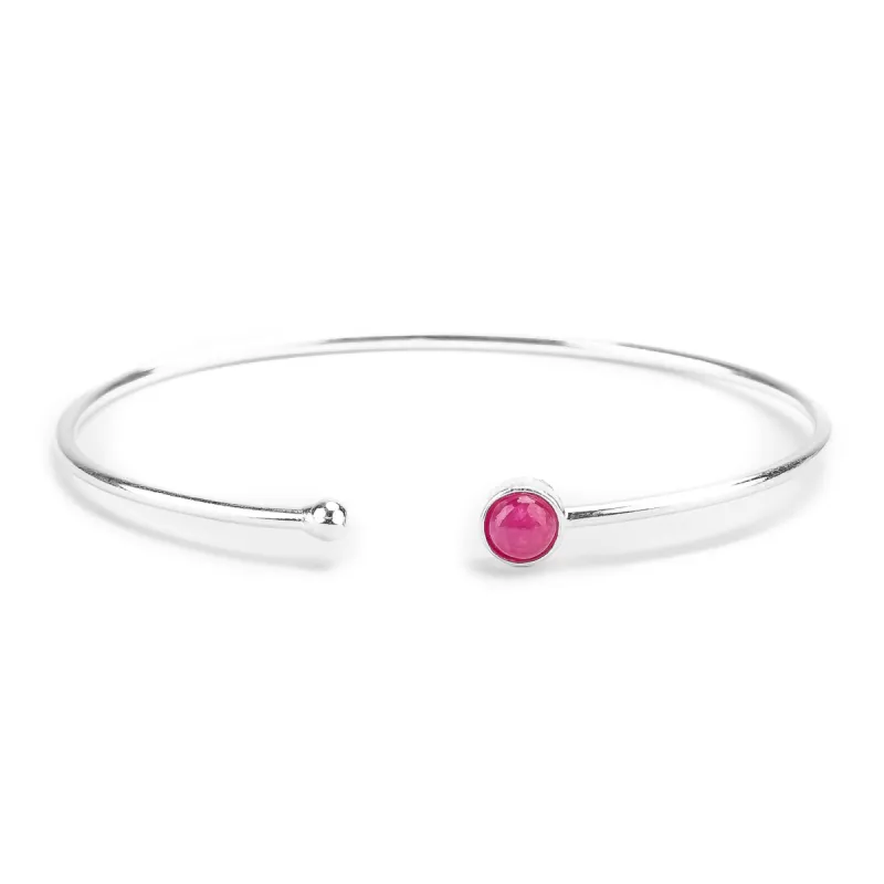 Simple Solo Cuff Bangle in Silver and Ruby sold by Henryka