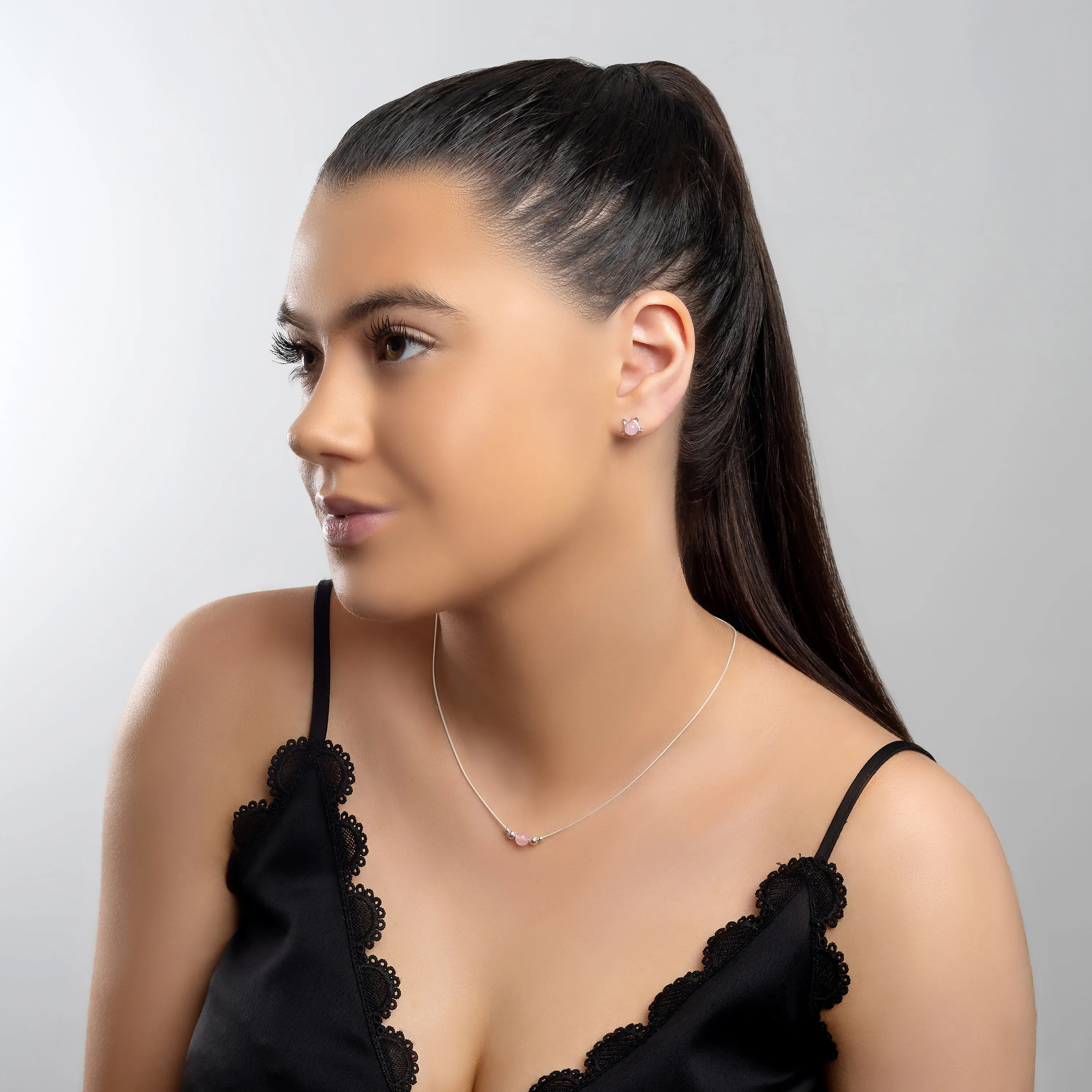 Delicate Single Stone Necklace in Silver and Rose Quartz sold by Henryka product image thumbnail 3