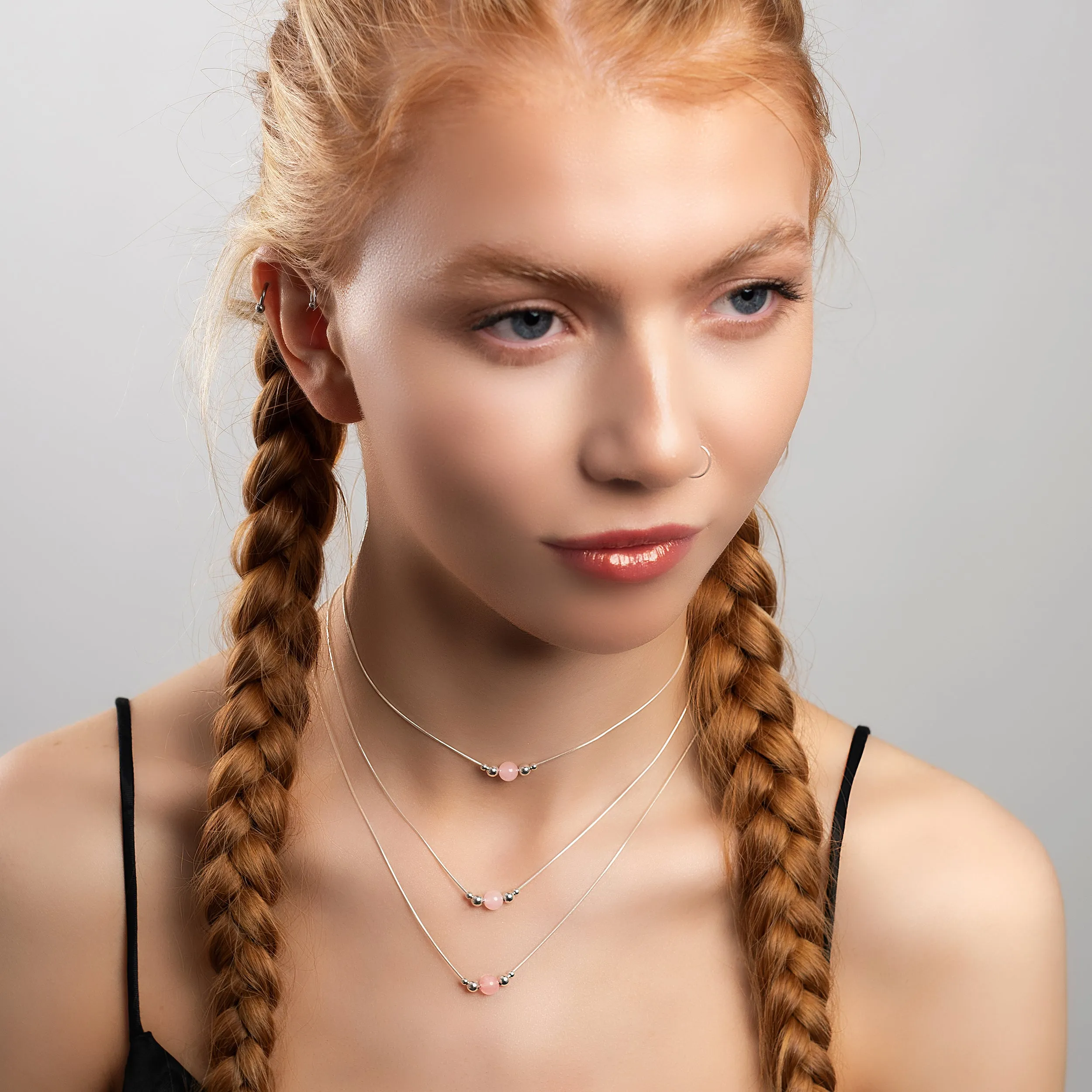 Delicate Single Stone Necklace in Silver and Rose Quartz sold by Henryka product image thumbnail 5