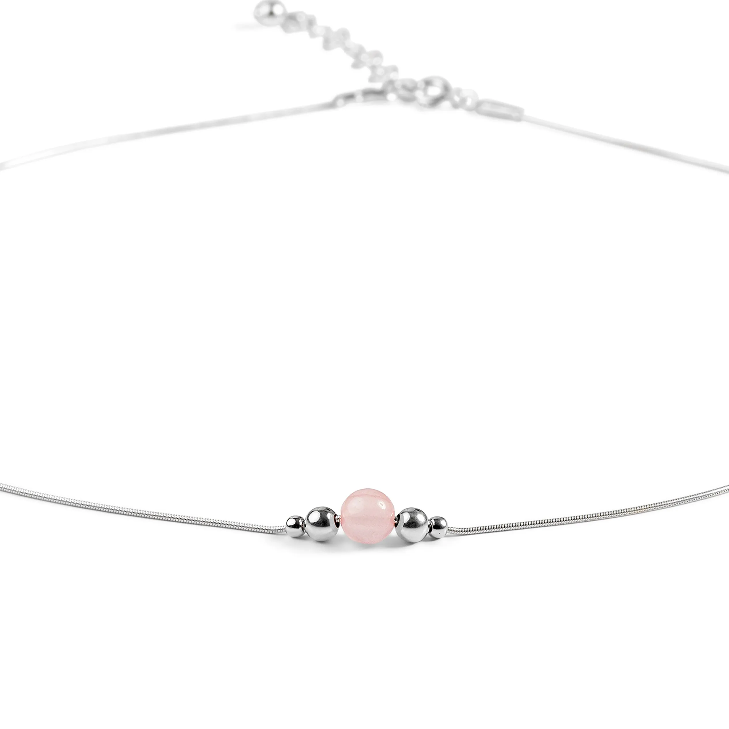 Delicate Single Stone Necklace in Silver and Rose Quartz sold by Henryka