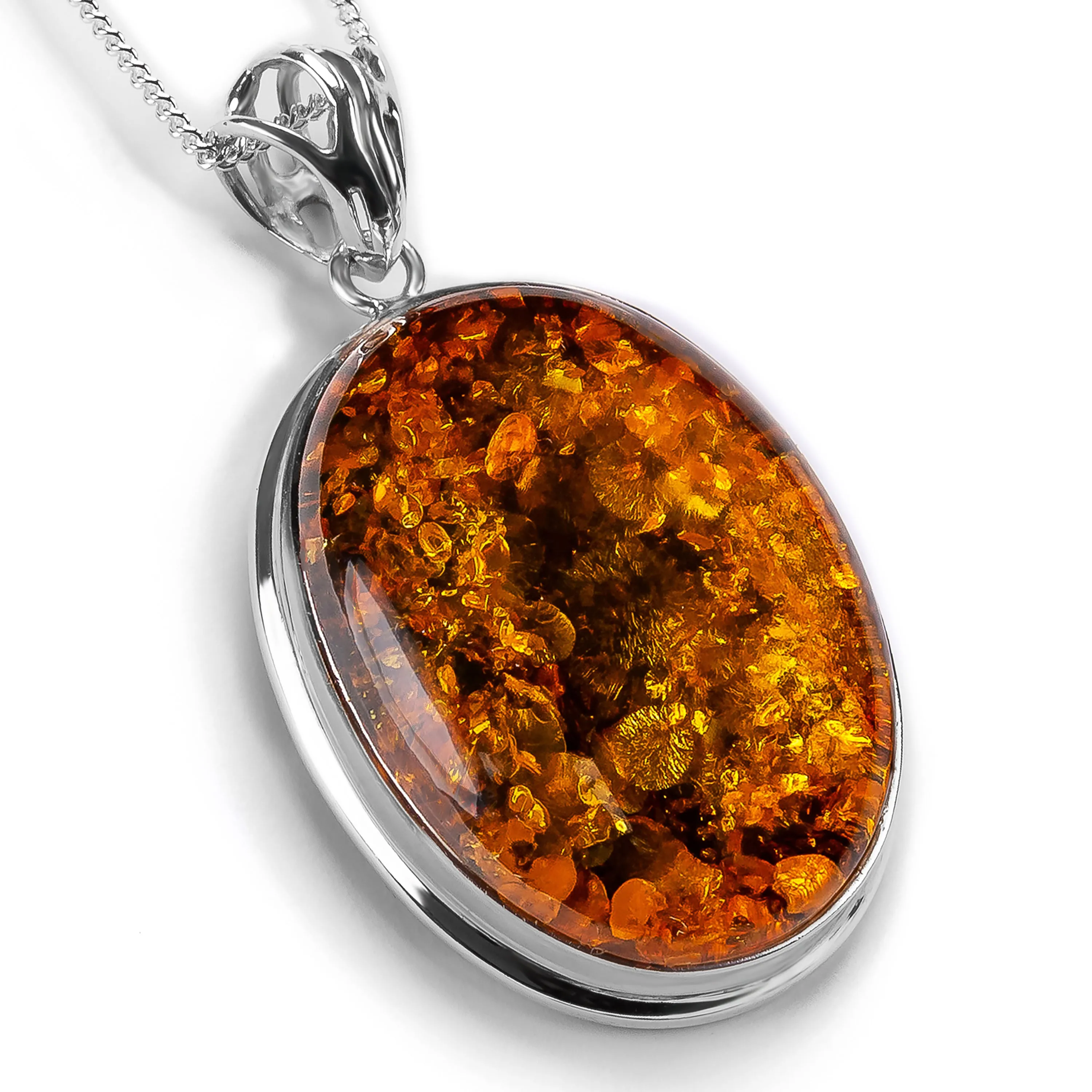 Oval Shaped Baltic Amber and Silver Necklace - Natural Designer Gemstone sold by Henryka