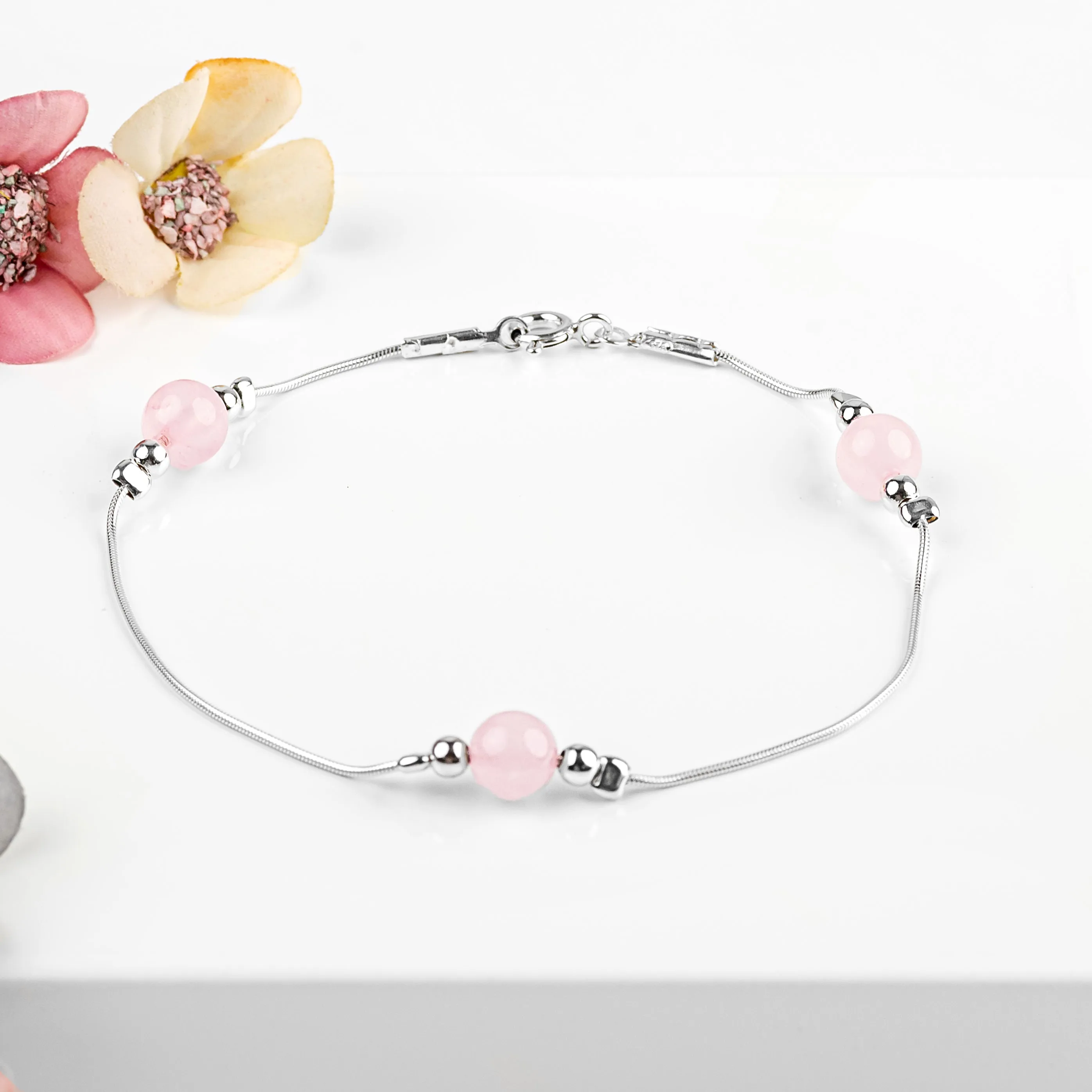 Bead Bracelet in Silver and Rose Quartz sold by Henryka product image thumbnail 4