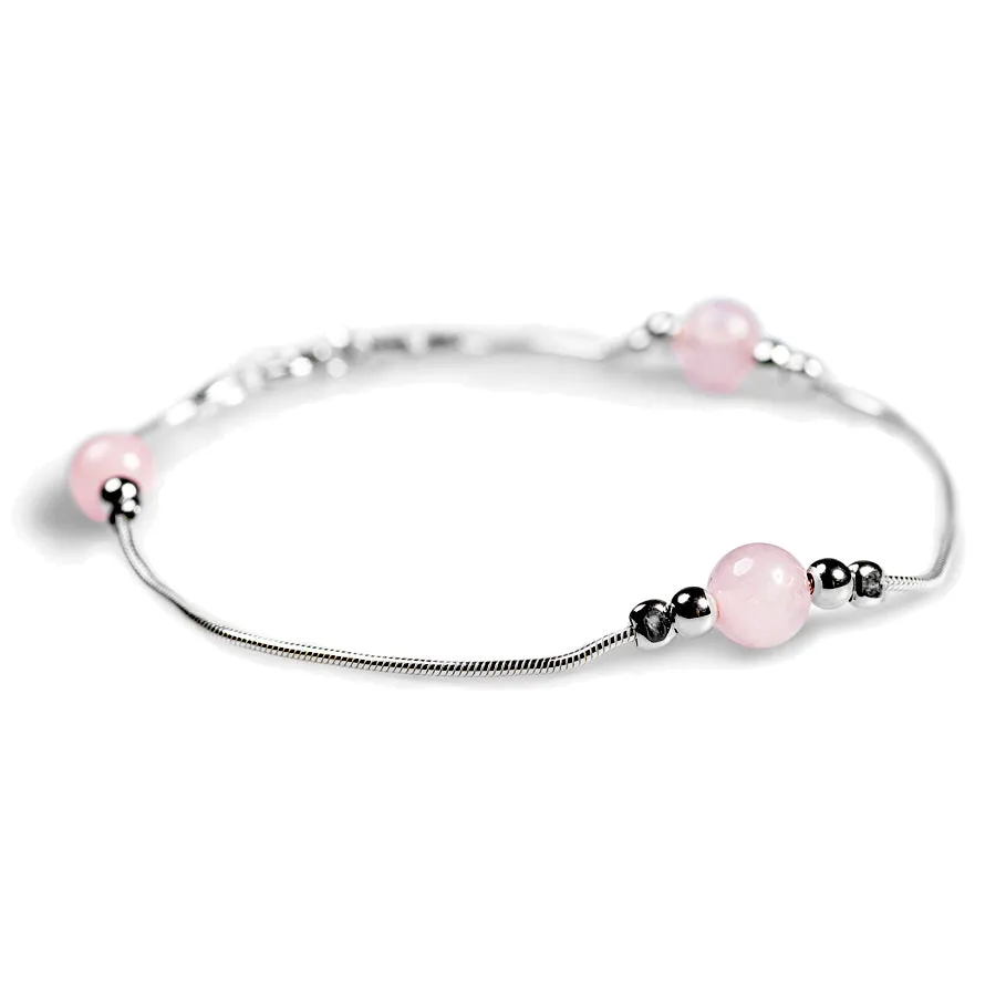 Bead Bracelet in Silver and Rose Quartz sold by Henryka