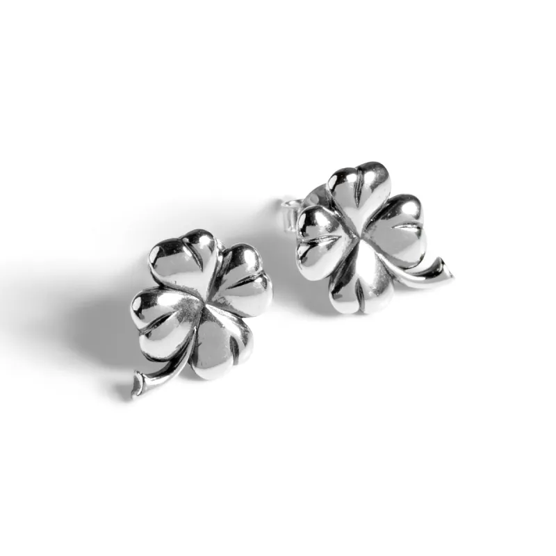 Lucky Four Leaf Clover Stud Earrings in Silver sold by Henryka