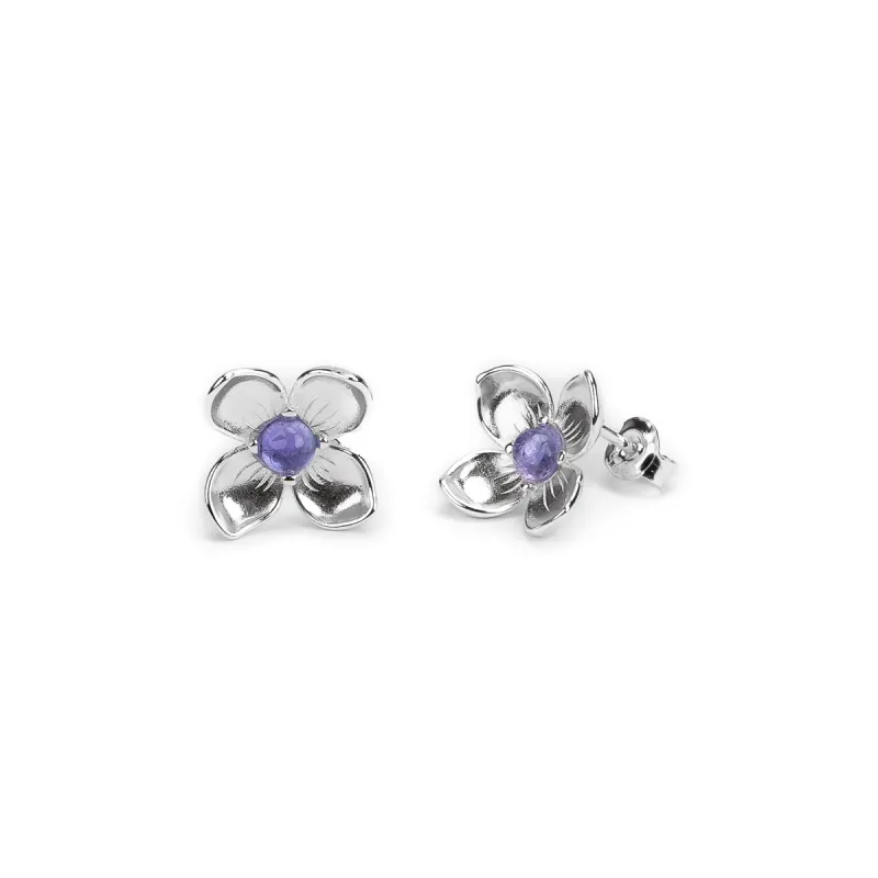 Small Lilac Flower Stud Earrings in Silver & Tanzanite sold by Henryka