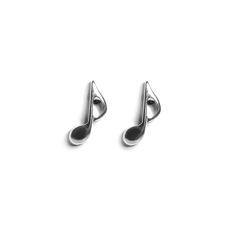 Music Note / Quaver Stud Earrings in Silver made by Henryka