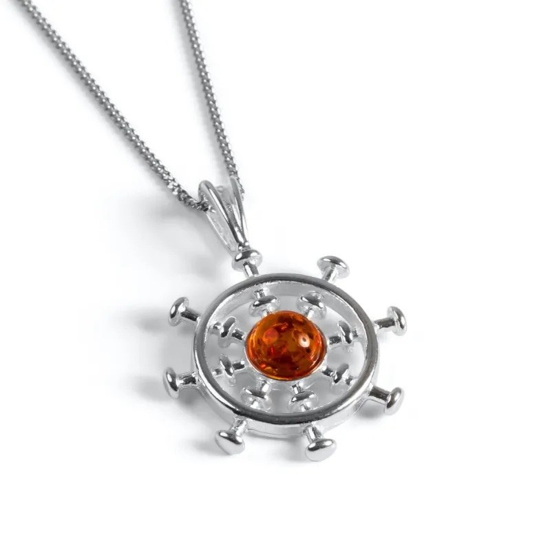 Ship's Wheel Necklace in Silver and Amber sold by Henryka
