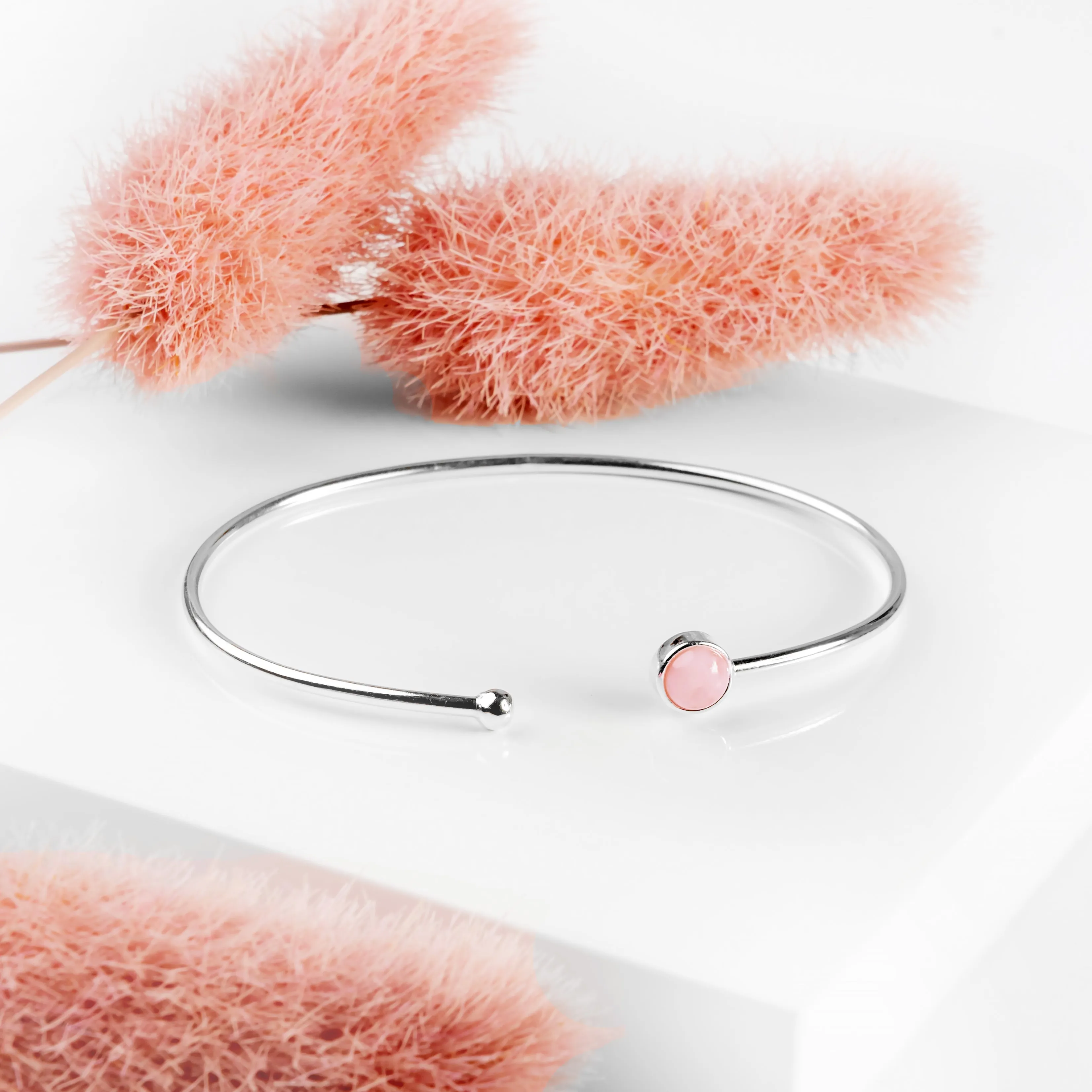 Simple Solo Cuff Bangle in Silver and Pink Peruvian Opal sold by Henryka product image thumbnail 4