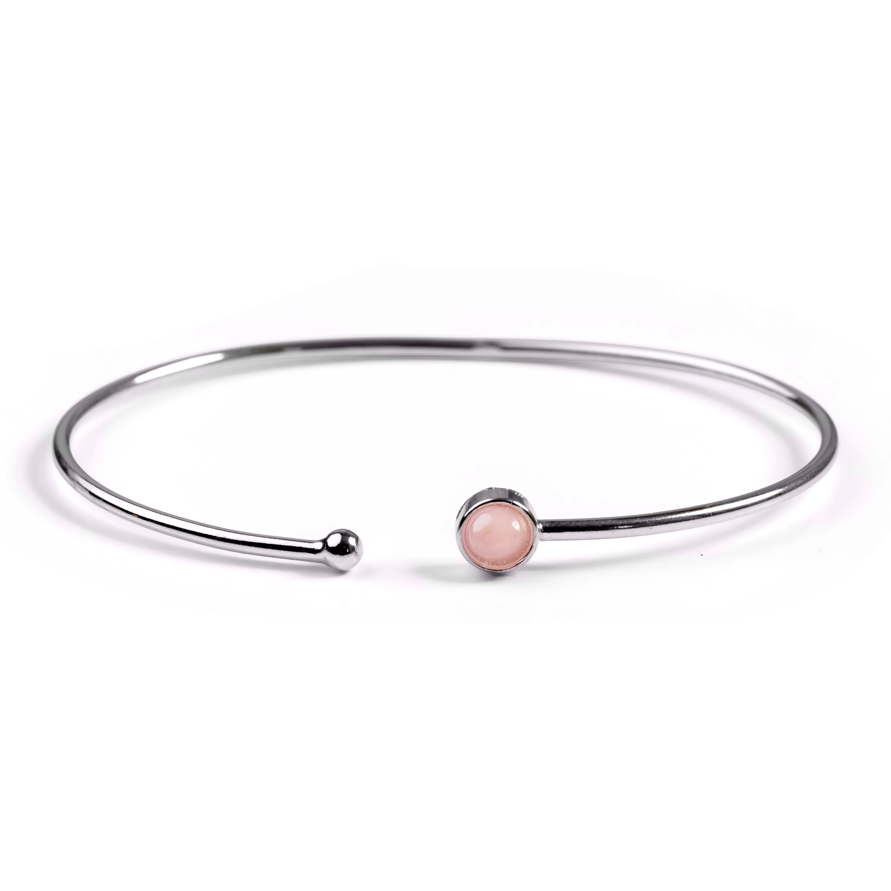 Simple Solo Cuff Bangle in Silver and Pink Peruvian Opal sold by Henryka