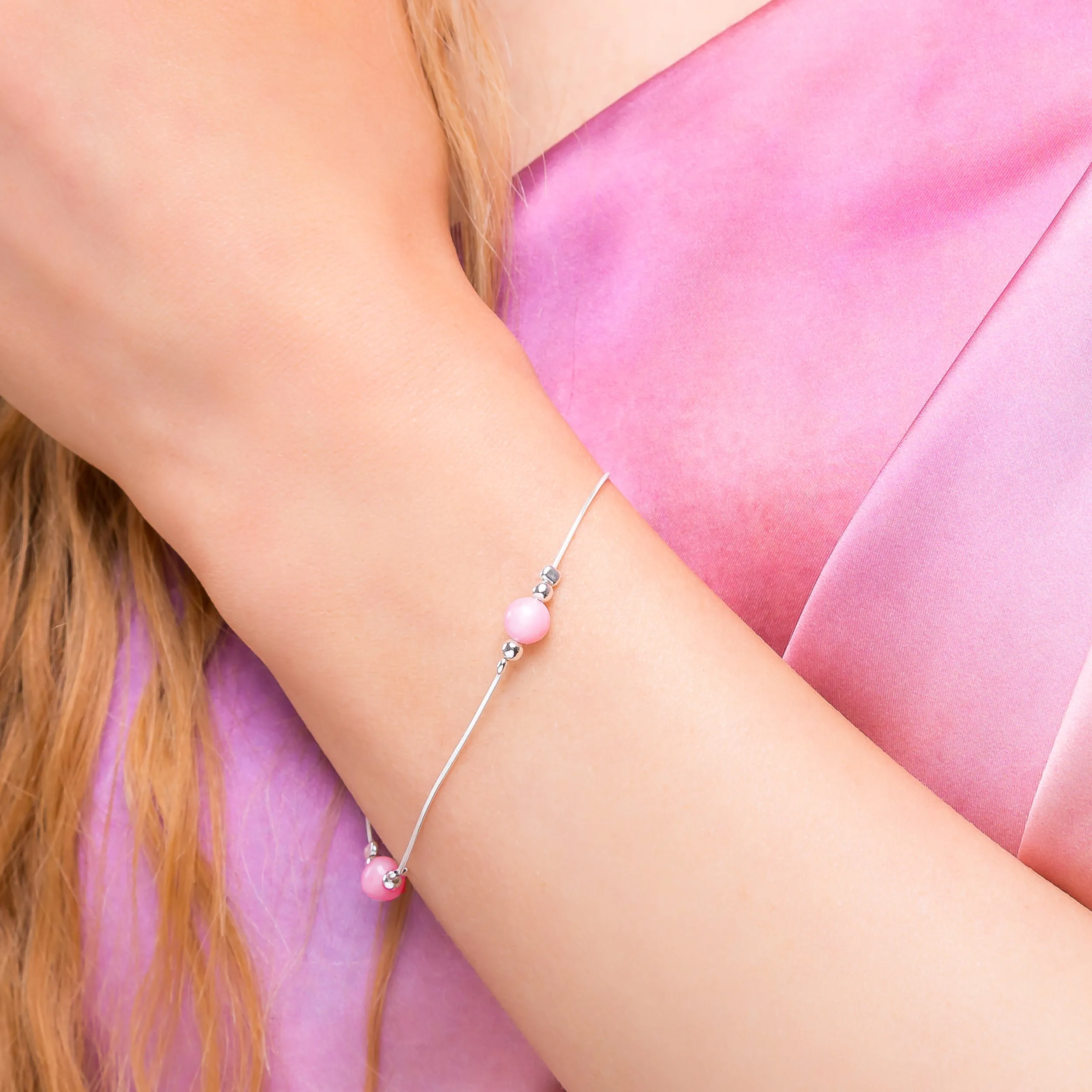 Bead Bracelet in Silver and Pink Opal sold by Henryka product image thumbnail 2